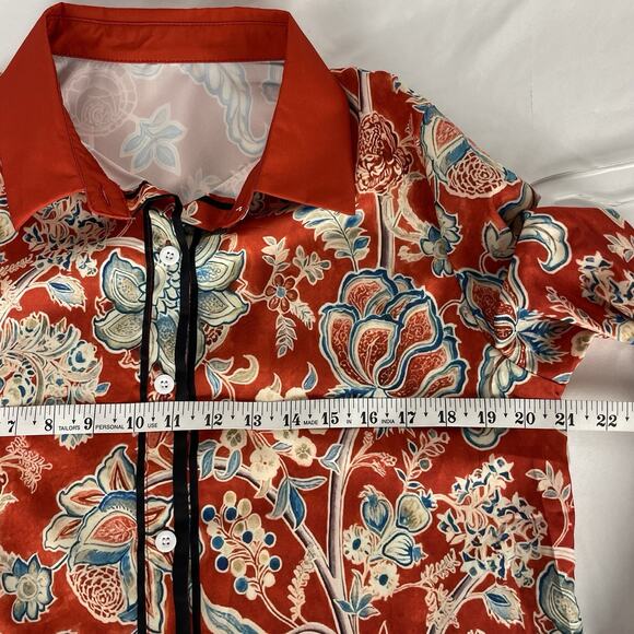 CherryBetty Vintage Floral Print Collared Blouse Red Long Sleeve Medium - Picture 4 of 7